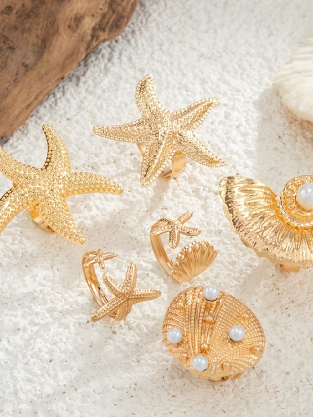 Gold-Tone Starfish & Shell Rings - Picture 4 of 7